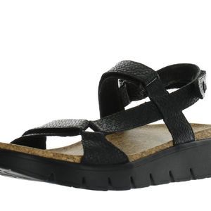ALEGRIA WOMENS HENNA BLACK FOOTBED WEDGE SANDALS SHOES 39/9